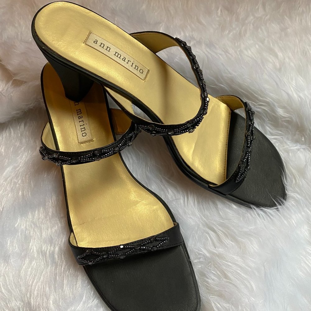 Ann Marino Black Shantung Beaded Sandals Sz 8